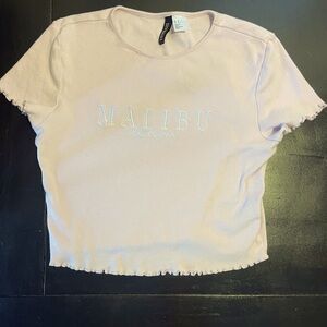 H&M Baby Pink Crop Top with Malibu Embroidery